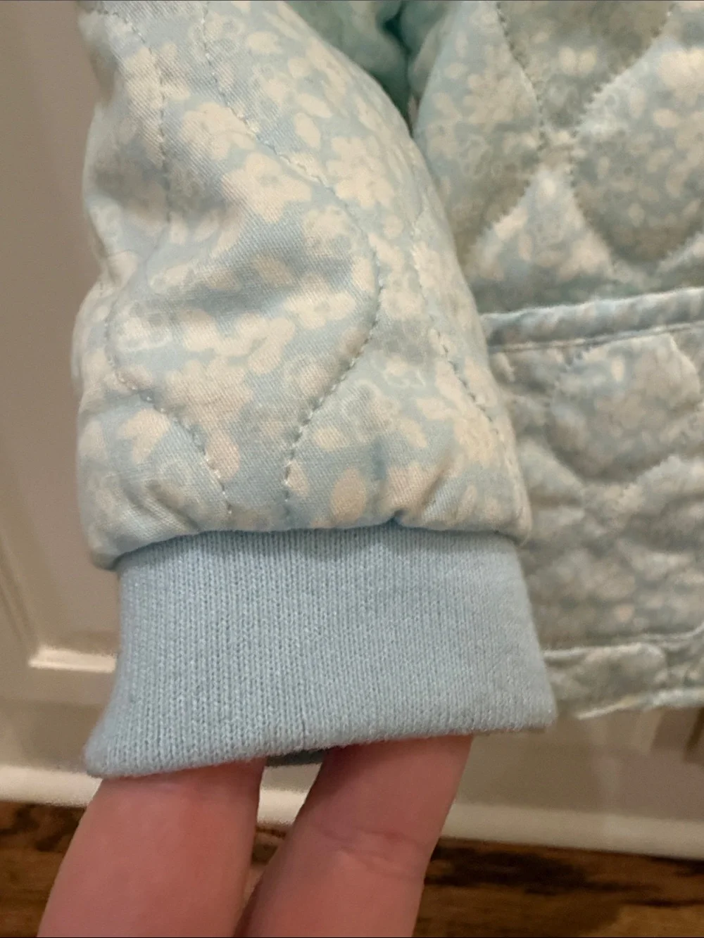 Cat & Jack Quilted Pale Blue Floral Puffer Jacket